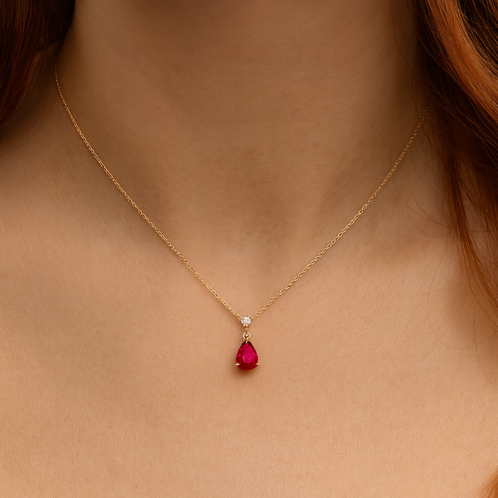 0,89 Karat Damla Yakut Pırlanta Kolye - Arvi Jewellery