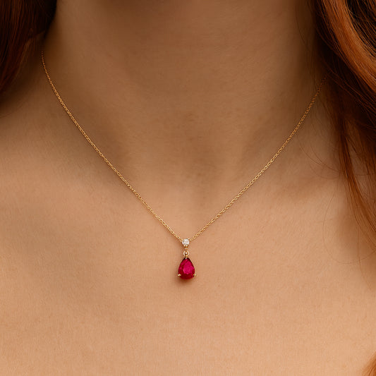 0,89 Karat Damla Yakut Pırlanta Kolye - Arvi Jewellery