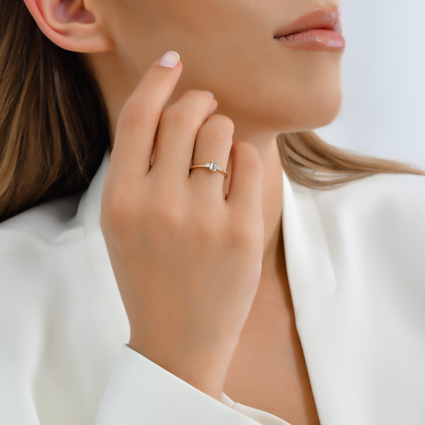 0,36 Karat Gökkuşağı 5 Yeşil Safir Pırlanta Yüzük - Arvi Jewellery