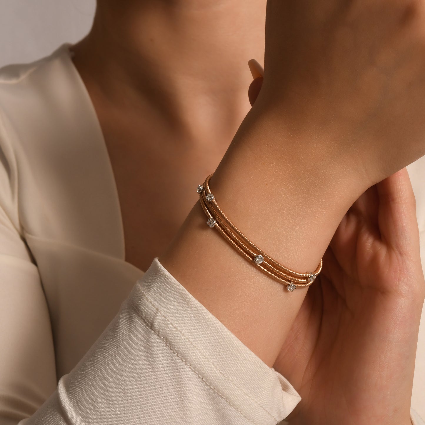 0,31 Karat Üç Sıra Tohumlu Halat Pırlanta Bilezik - Arvi Jewellery