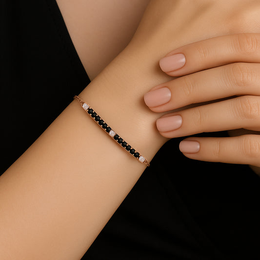 0,46 Karat Siyah - Beyaz Çubuk Bilezik - Arvi Jewellery