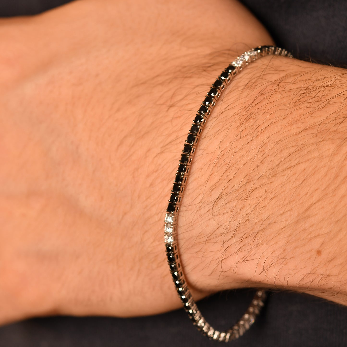 Siyah - Beyaz Su Yolu Pırlanta Erkek Bilezik - Arvi Jewellery