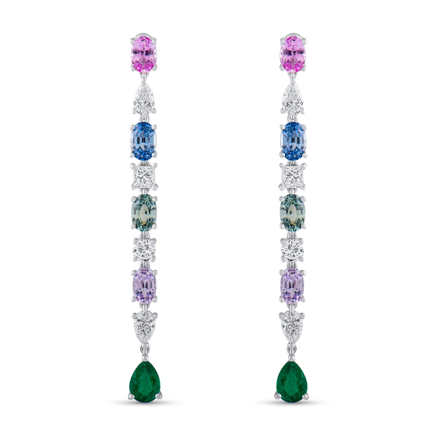 Renkli Pırlanta Uzun Küpe - Arvi Jewellery