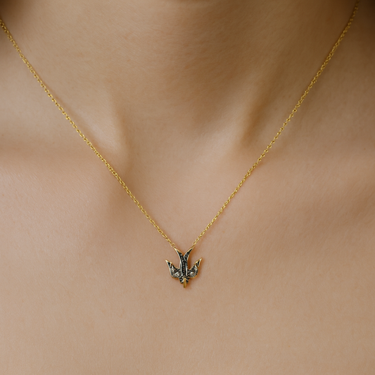 0,05 Karat Siyah Pırlanta Kuş Kolye - Arvi Jewellery