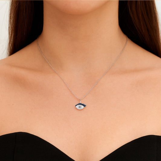 0,10 Karat Safir Pırlanta Göz Kolye - Arvi Jewellery