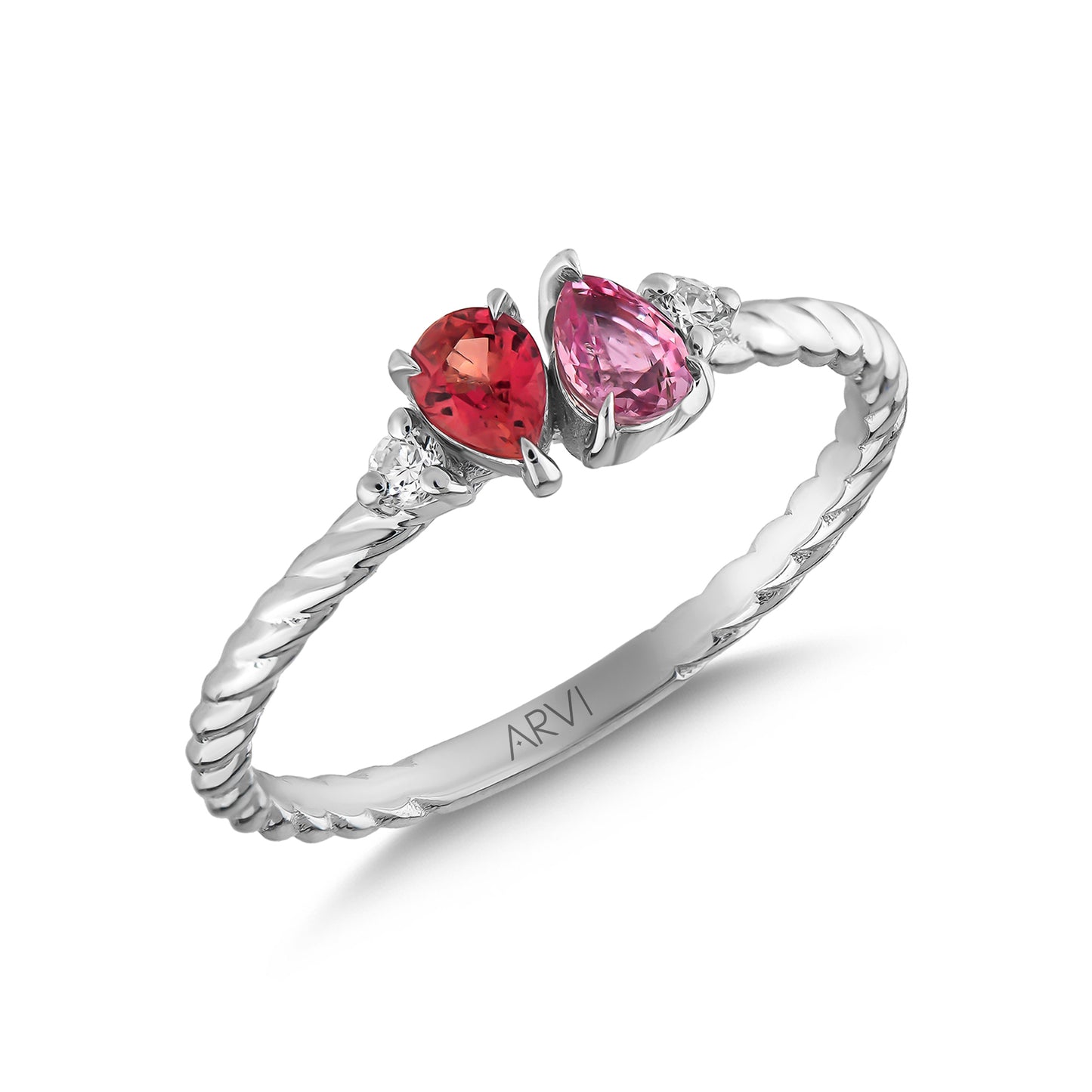 0,86 Karat Gökkuşağı 10 Kırmızı-Pembe Safir Pırlanta Yüzük - Arvi Jewellery