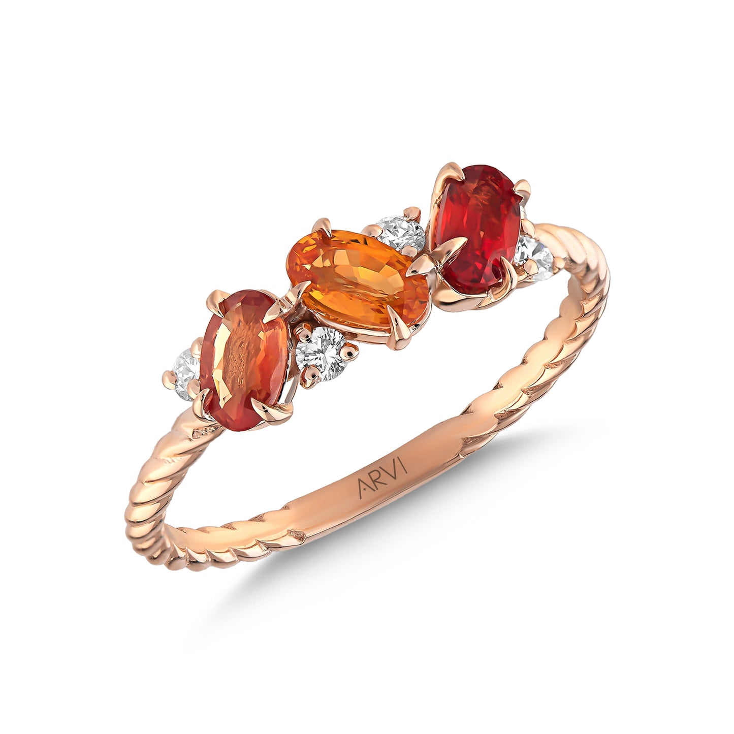 0,90 Karat Gökkuşağı 16 Turuncu Safir Pırlanta Yüzük - Arvi Jewellery