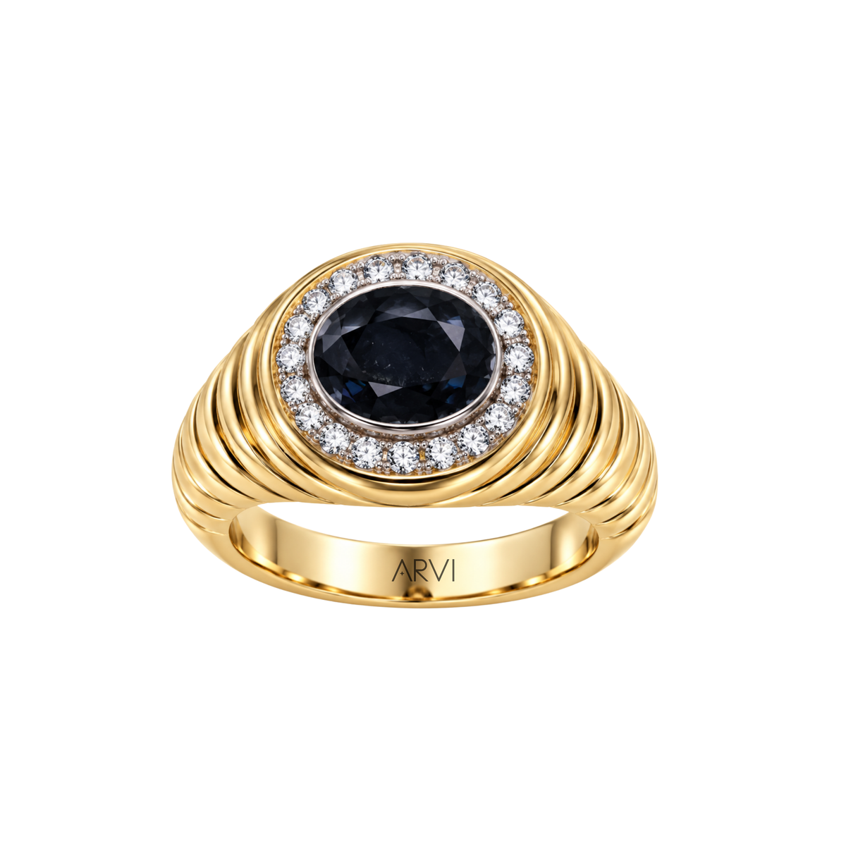 4,02 Karat Oval Safir Pırlanta Erkek Yüzük