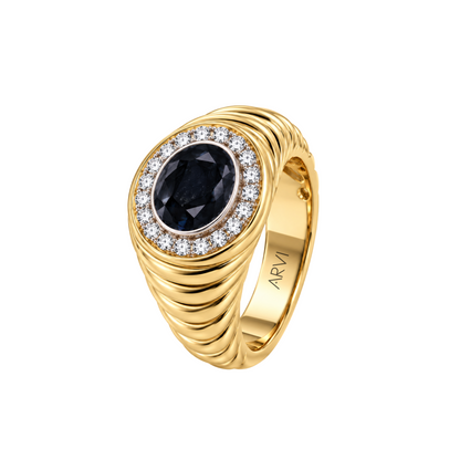 4,02 Karat Oval Safir Pırlanta Erkek Yüzük