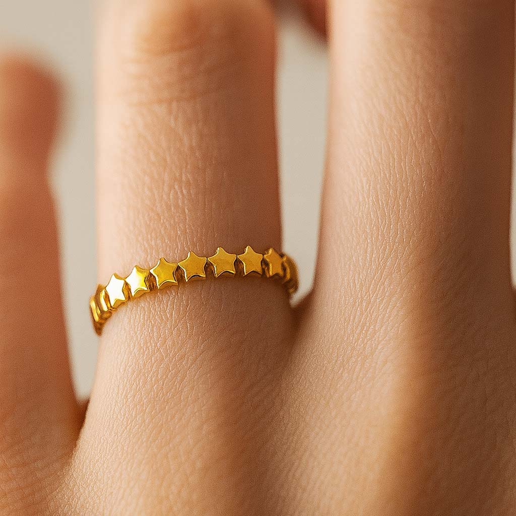 Sıralı Yıldız Altın Yüzük 1 - Arvi Jewellery