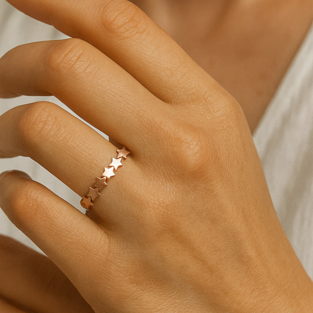 Sıralı Yıldız Altın Yüzük 2 - Arvi Jewellery