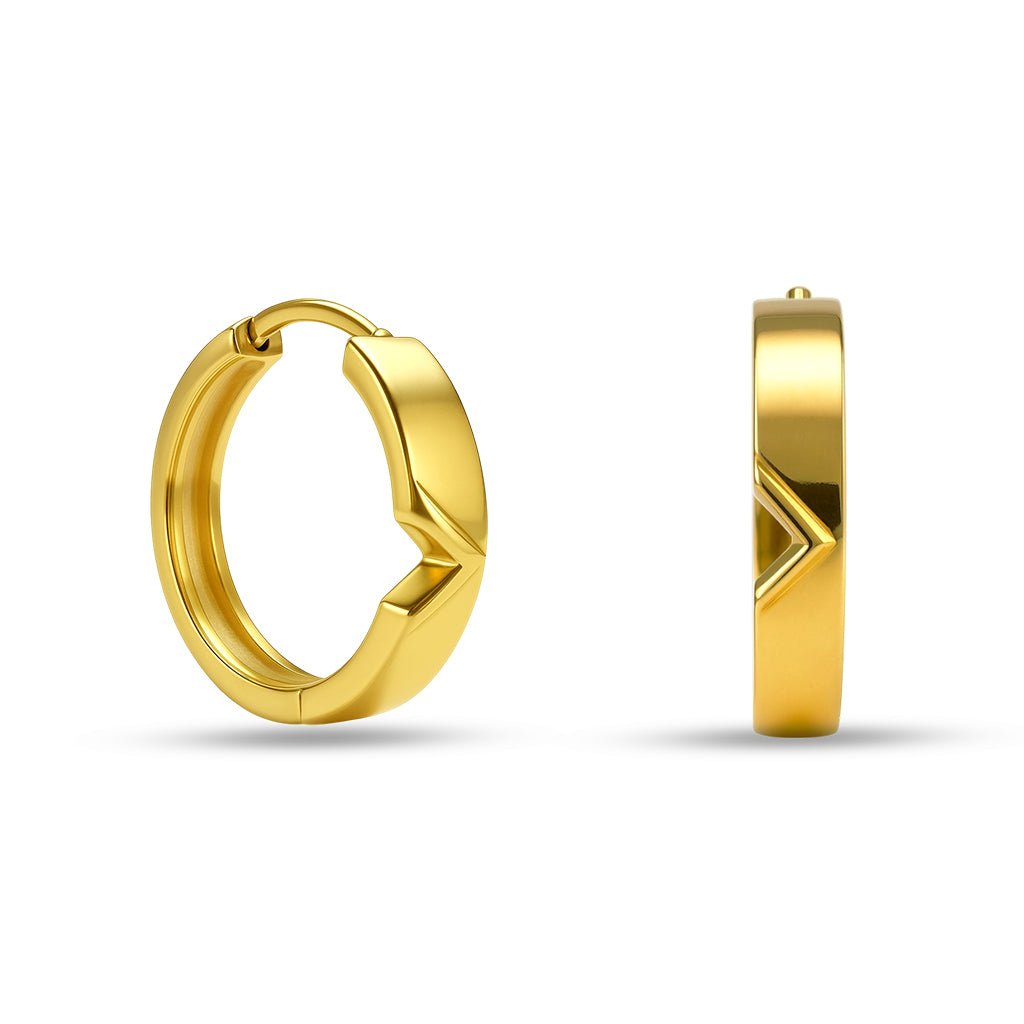 V Motifli Altın Halka Küpe - Arvi Jewellery