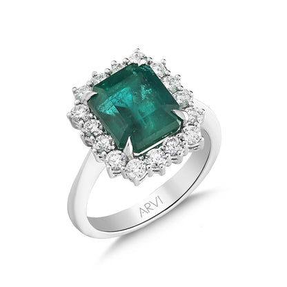 4,88 Karat Zümrüt Kare Anturaj Pırlanta Yüzük - Arvi Jewellery