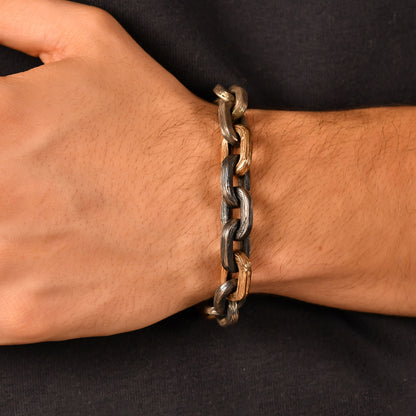 Üç Altın Halkalı Gümüş Erkek Bileklik - Arvi Jewellery