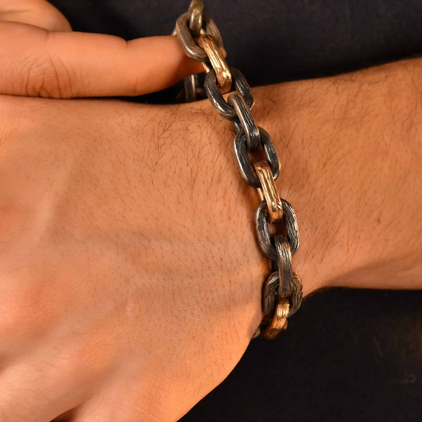 Üç Altın Halkalı Gümüş Erkek Bileklik - Arvi Jewellery