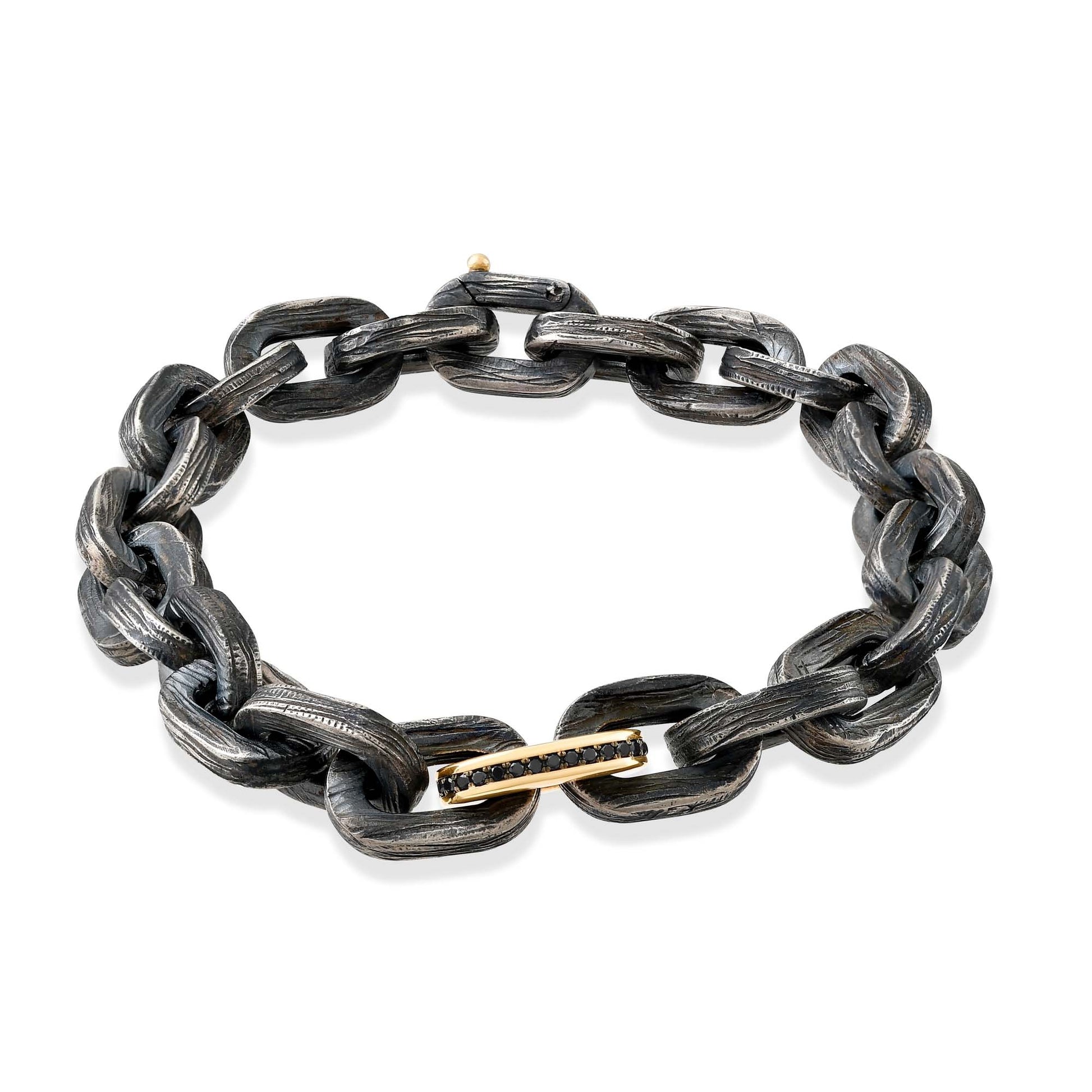 Tek Altın Siyah Pırlanta Halkalı Gümüş Bileklik - Arvi Jewellery