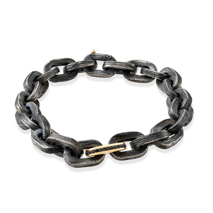 Tek Altın Siyah Pırlanta Halkalı Gümüş Bileklik - Arvi Jewellery