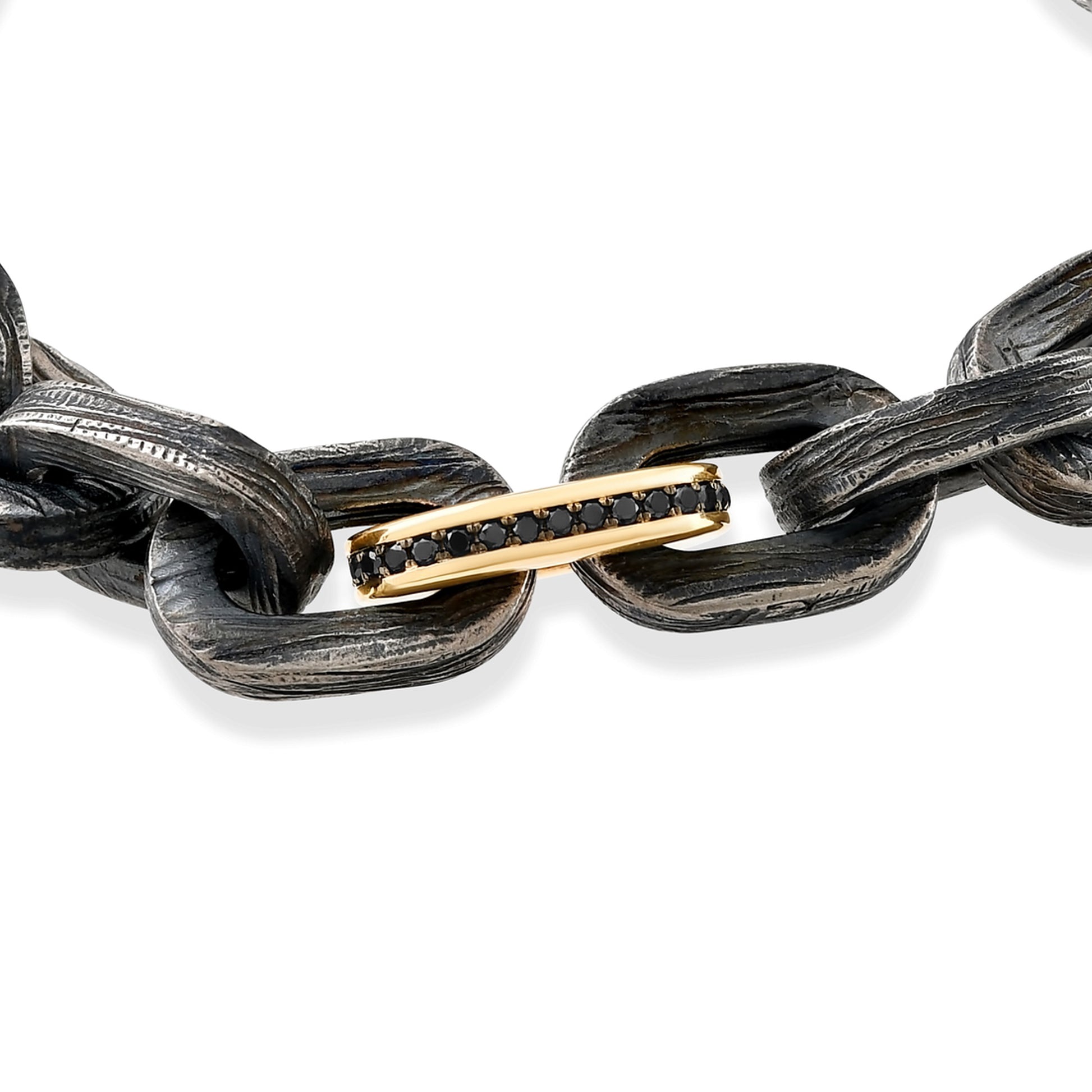 Tek Altın Siyah Pırlanta Halkalı Gümüş Bileklik - Arvi Jewellery