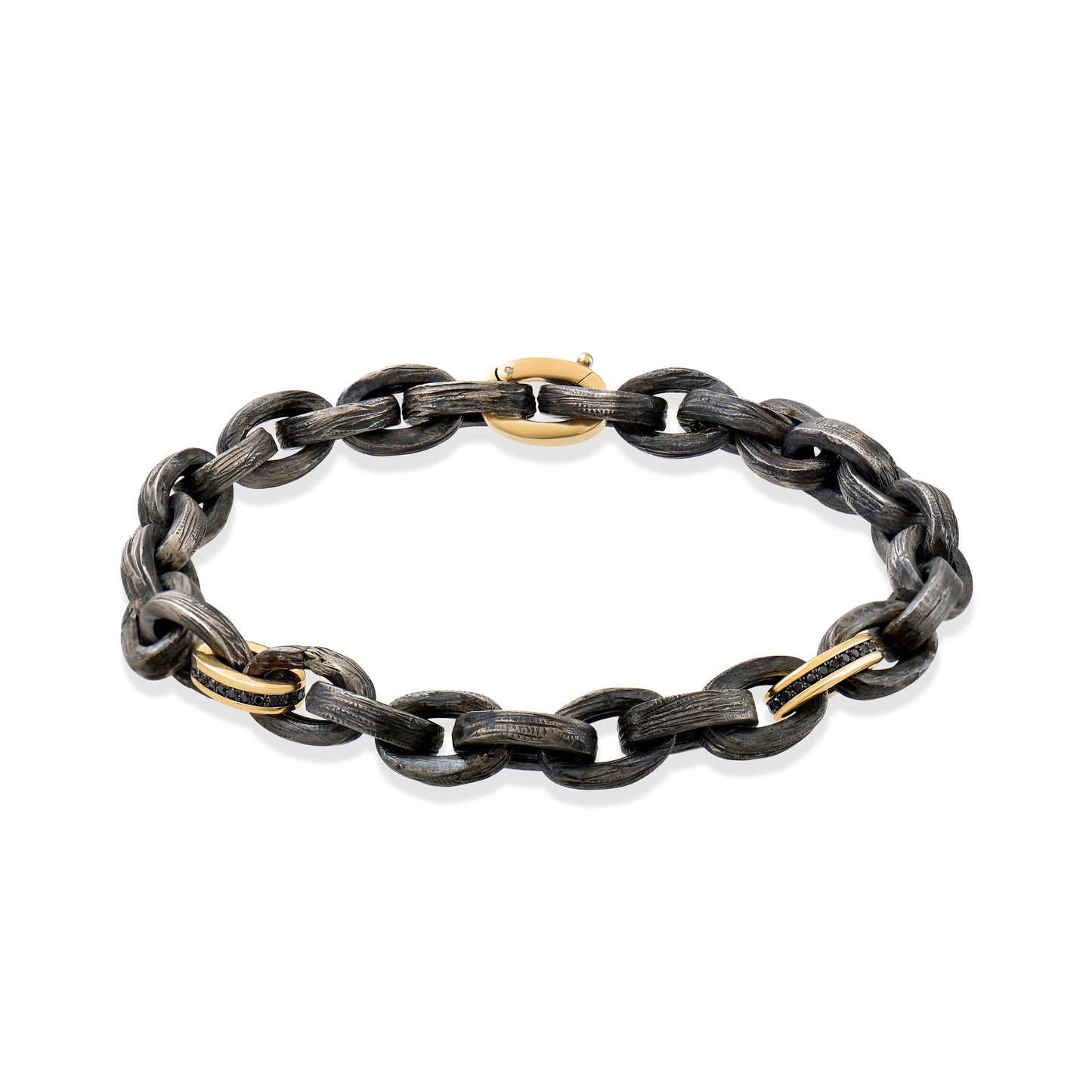 Üç Siyah Pırlanta Altın Halkalı Gümüş Bileklik - Arvi Jewellery