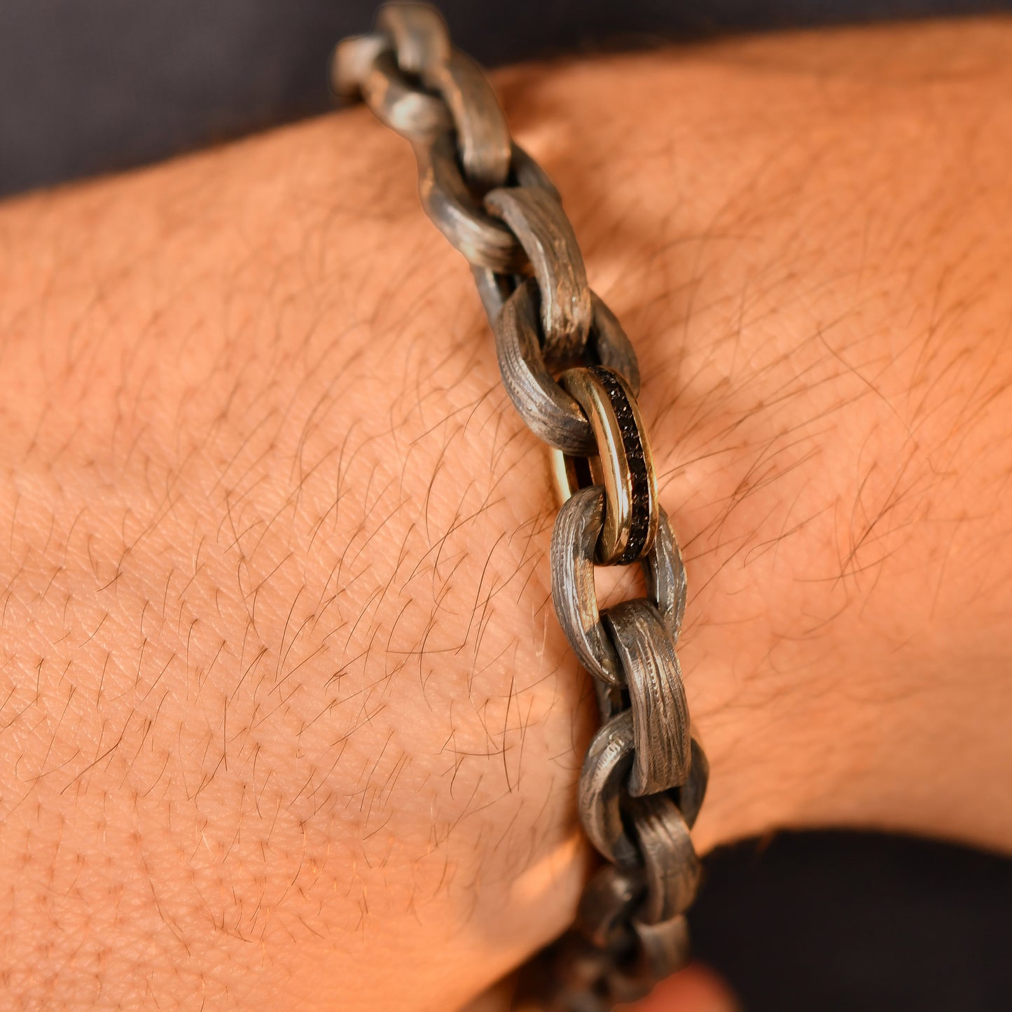 Üç Siyah Pırlanta Altın Halkalı Gümüş Bileklik - Arvi Jewellery