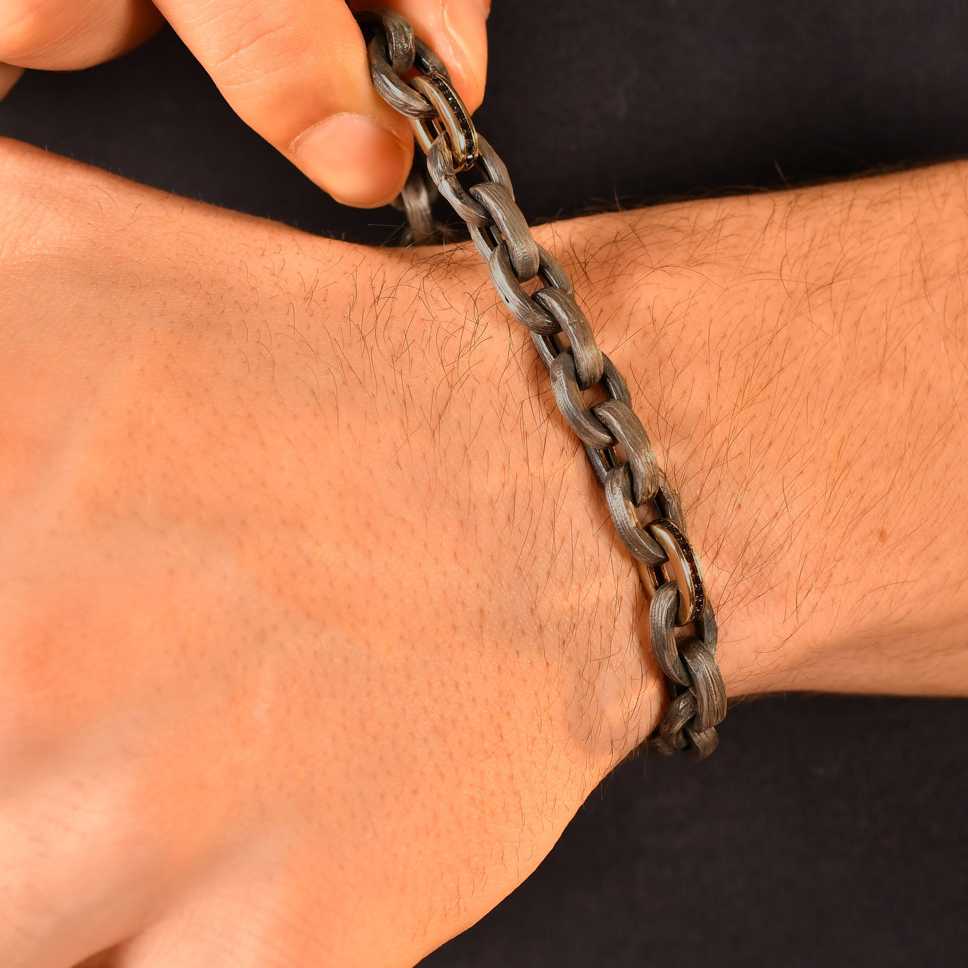 Üç Siyah Pırlanta Altın Halkalı Gümüş Bileklik - Arvi Jewellery