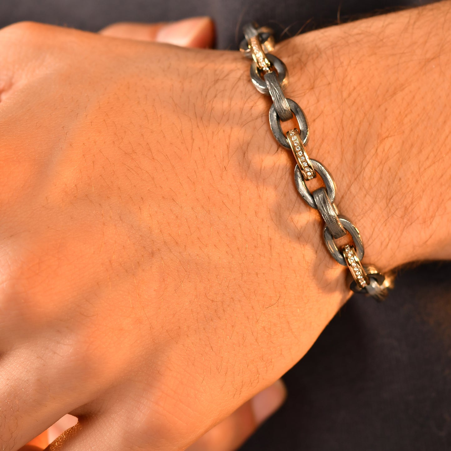 Dört Altın Pırlanta Halkalı Erkek Bileklik - Arvi Jewellery