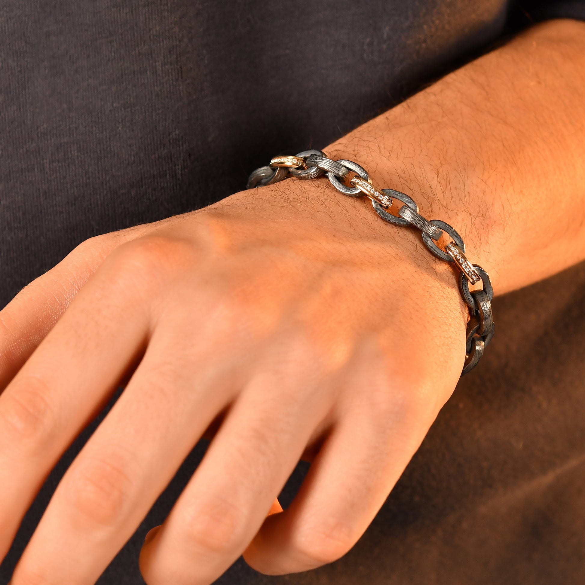 Dört Altın Pırlanta Halkalı Erkek Bileklik - Arvi Jewellery