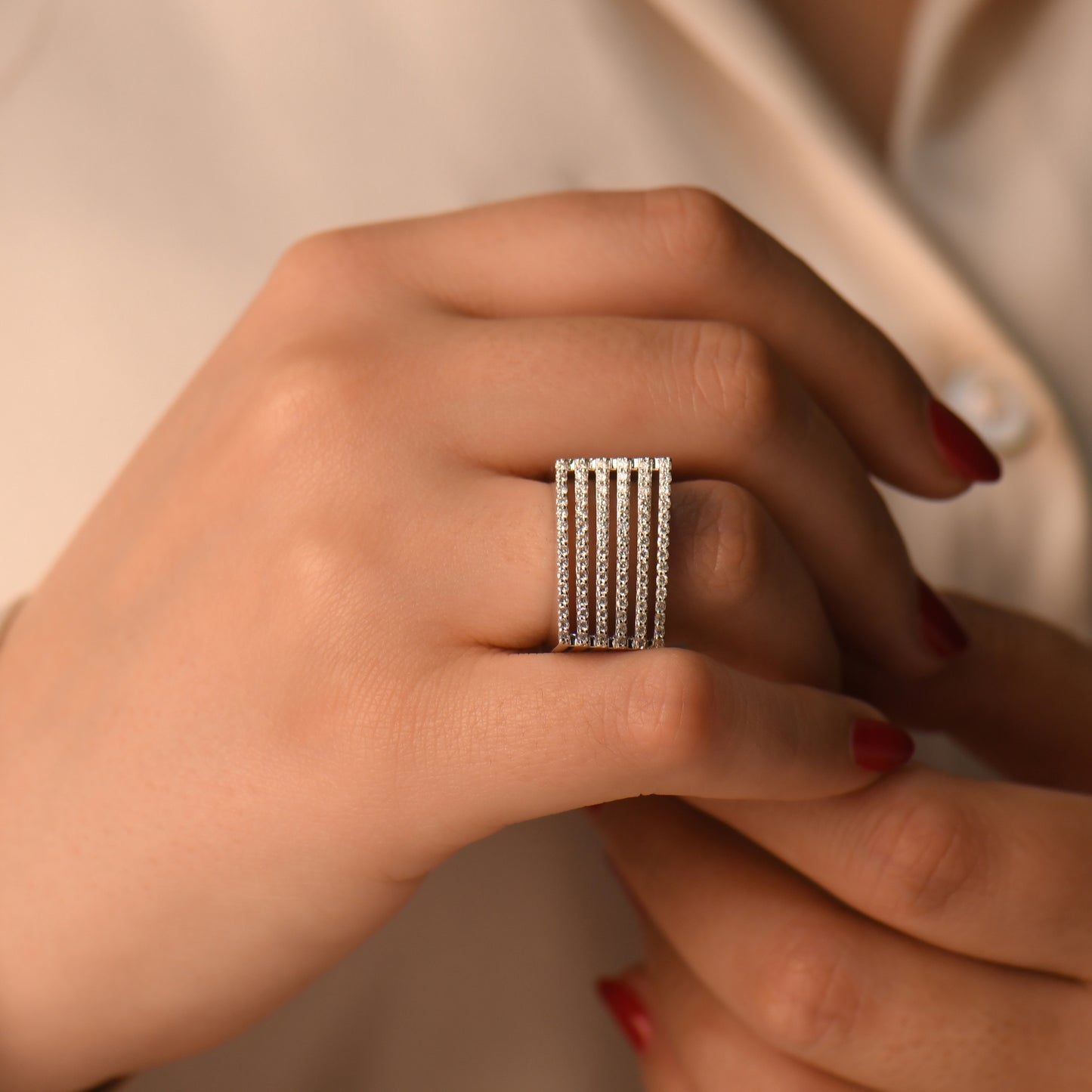 0,83 Karat 6 Sıralı Tasarım Pırlanta Yüzük - Arvi Jewellery