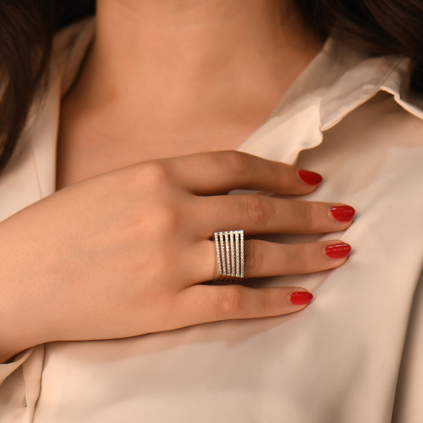 0,83 Karat 6 Sıralı Tasarım Pırlanta Yüzük - Arvi Jewellery