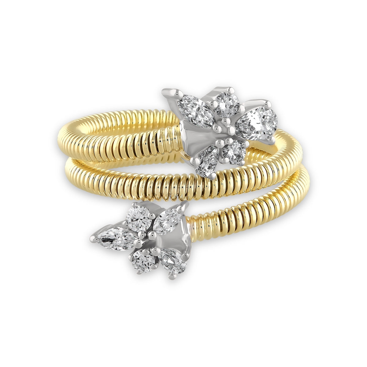 0,58 Karat Damla Markiz Pırlanta Çiçekli Sarmal Yüzük - Arvi Jewellery