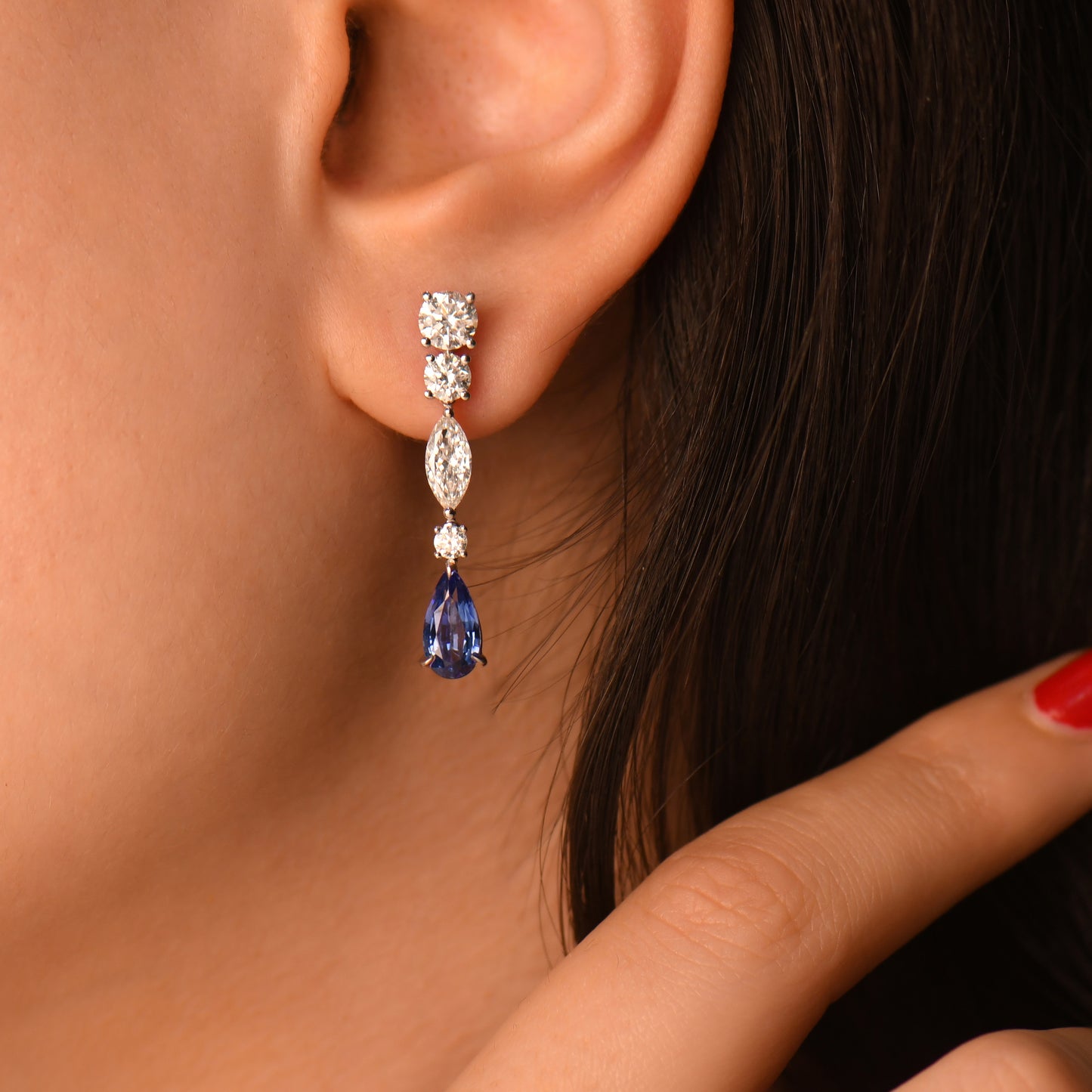 4,84 Karat Safir Markiz Pırlanta Küpe - Arvi Jewellery