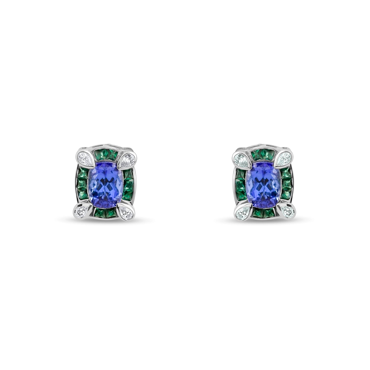 3,25 Karat Cushion Tanzanite Zümrüt Pırlanta Küpe - Arvi Jewellery