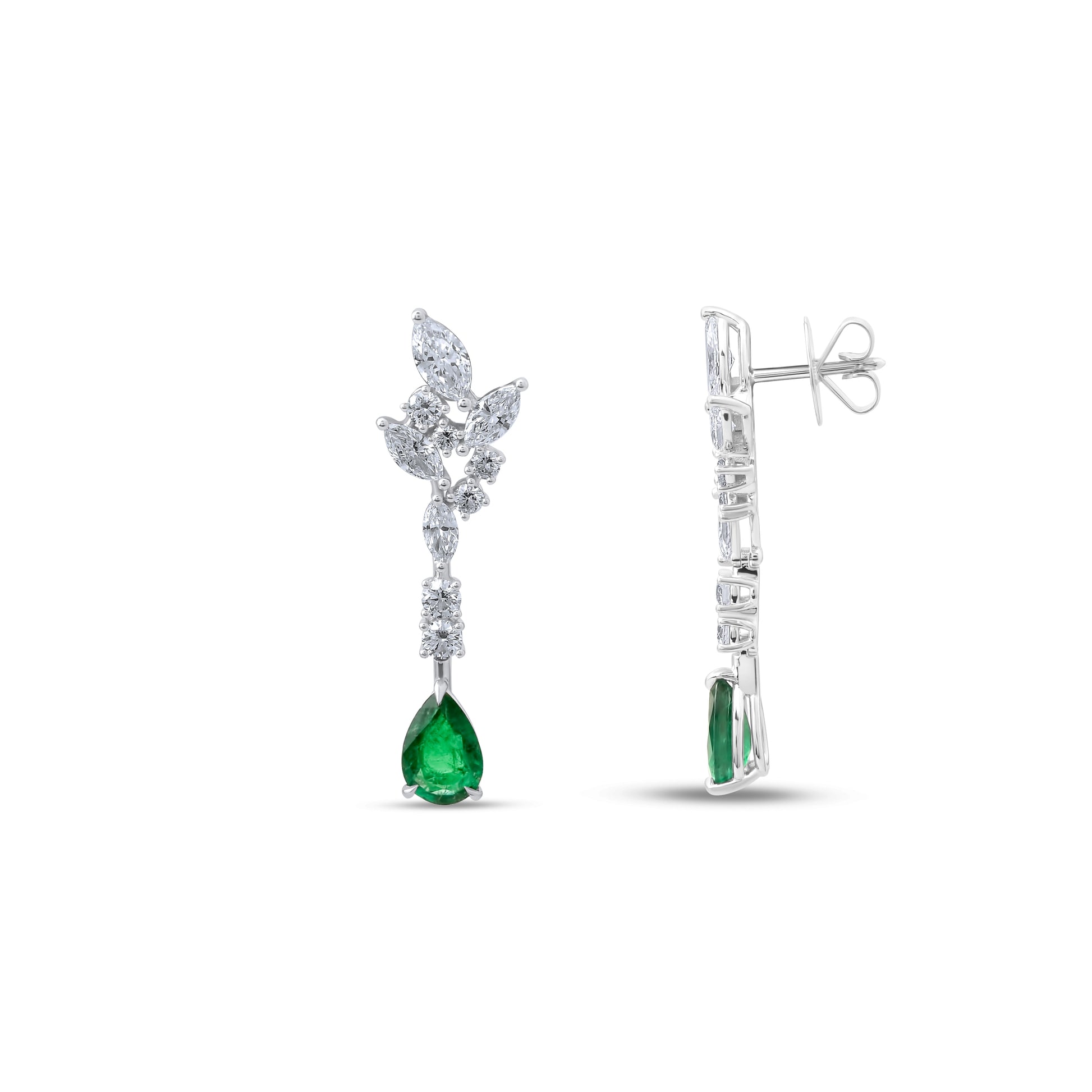 4,14 Karat Damla Zümrüt Markiz Pırlanta Sallantılı Küpe 3 - Arvi Jewellery