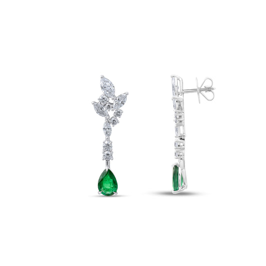 4,14 Karat Damla Zümrüt Markiz Pırlanta Sallantılı Küpe 3 - Arvi Jewellery