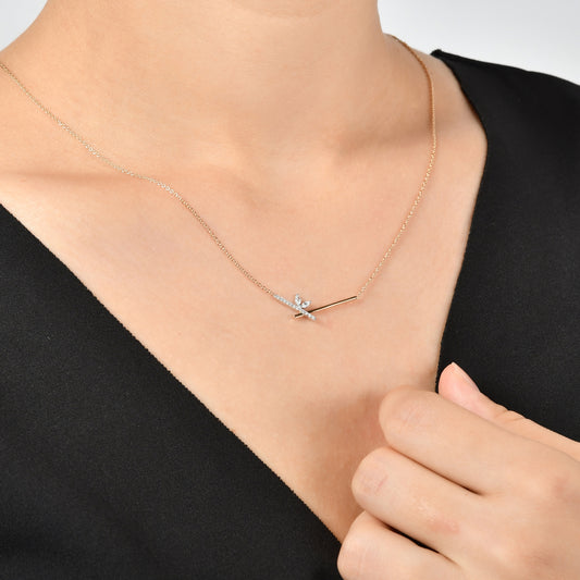 0,12 Karat Markiz Pırlanta Çubuk Kolye - Arvi Jewellery