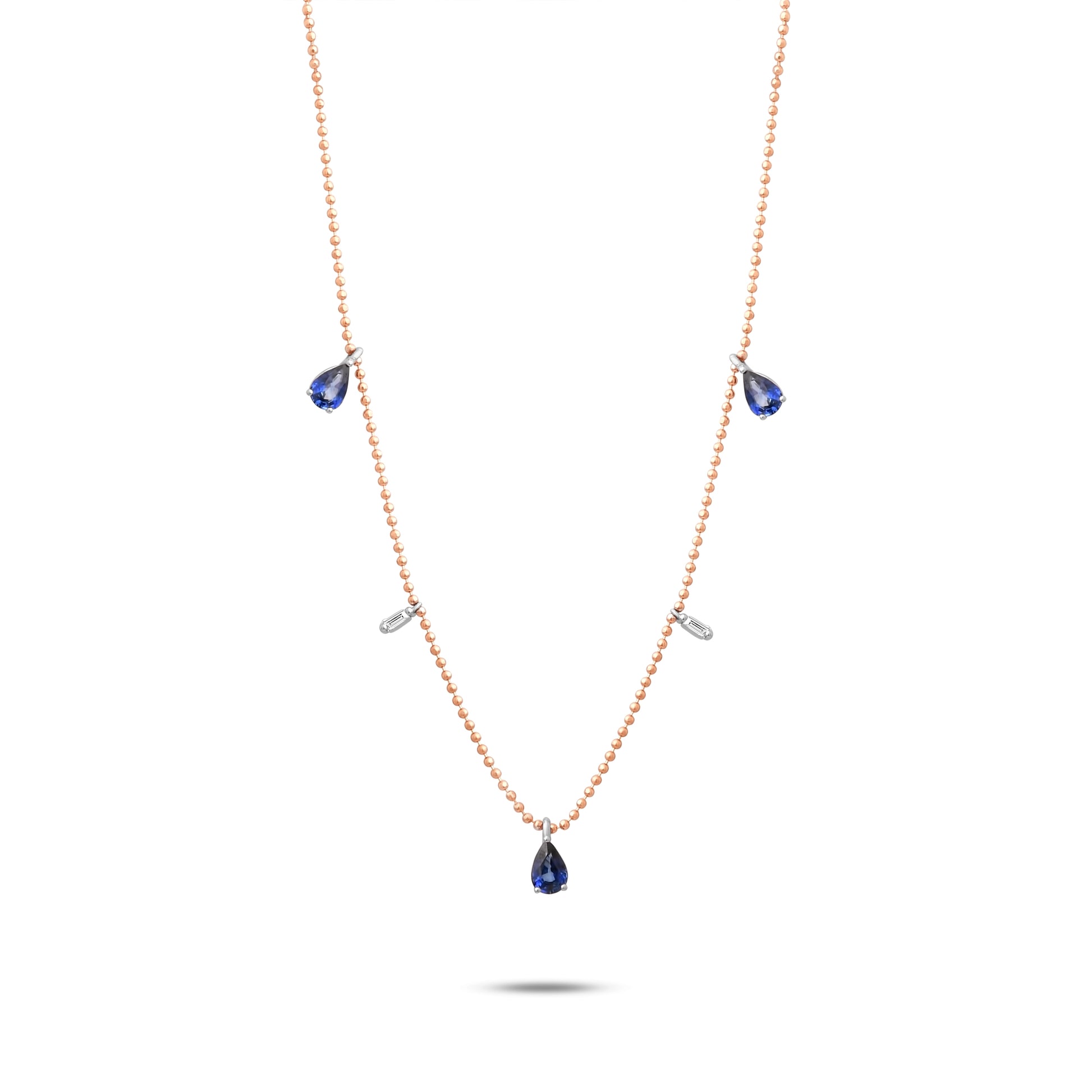 1,48 Karat Damla Safir Baget Pırlanta Kolye - Arvi Jewellery