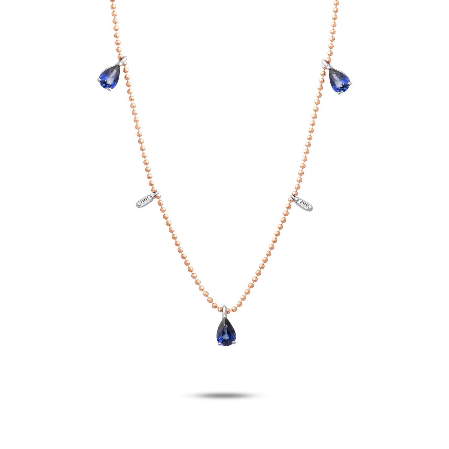 1,48 Karat Damla Safir Baget Pırlanta Kolye - Arvi Jewellery