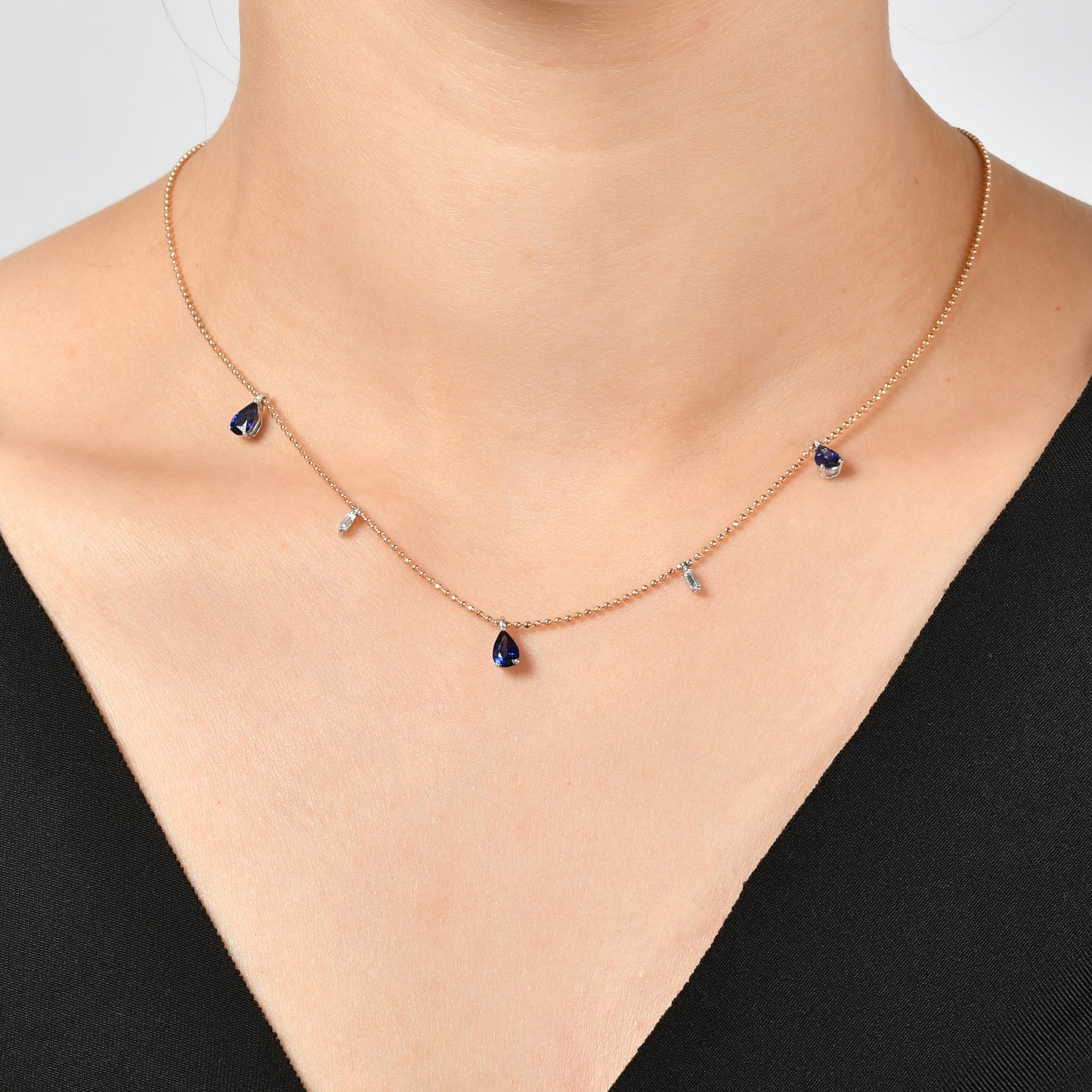 1,48 Karat Damla Safir Baget Pırlanta Kolye - Arvi Jewellery