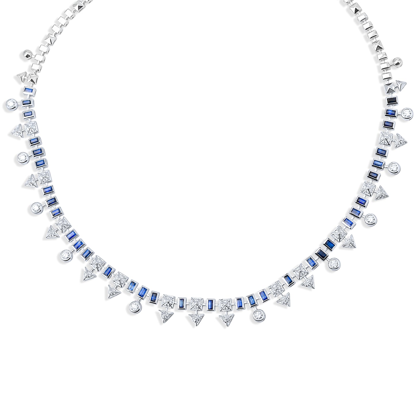 6,35 Karat Safir Baget Pırlanta Piramit Kolye - Arvi Jewellery