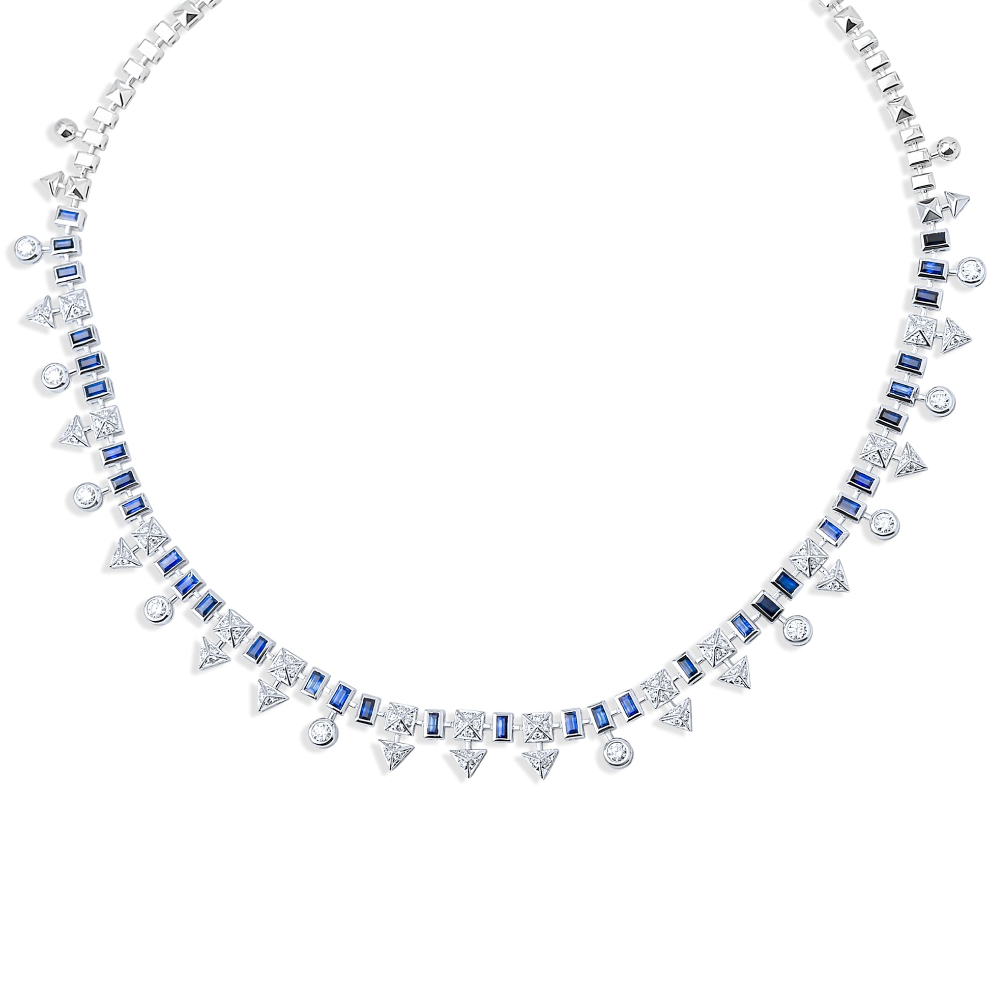 6,35 Karat Safir Baget Pırlanta Piramit Kolye - Arvi Jewellery