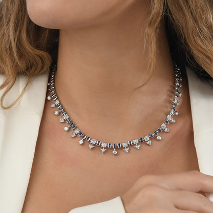 6,35 Karat Safir Baget Pırlanta Piramit Kolye - Arvi Jewellery