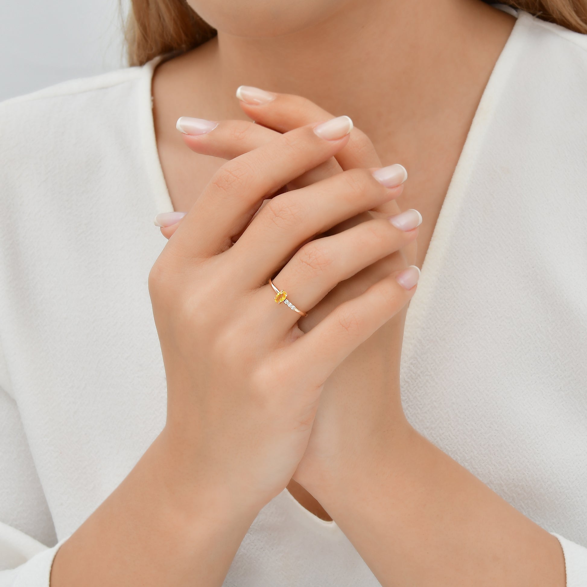 0,41 Karat Gökkuşağı 4 Turuncu Safir Pırlanta Yüzük - Arvi Jewellery