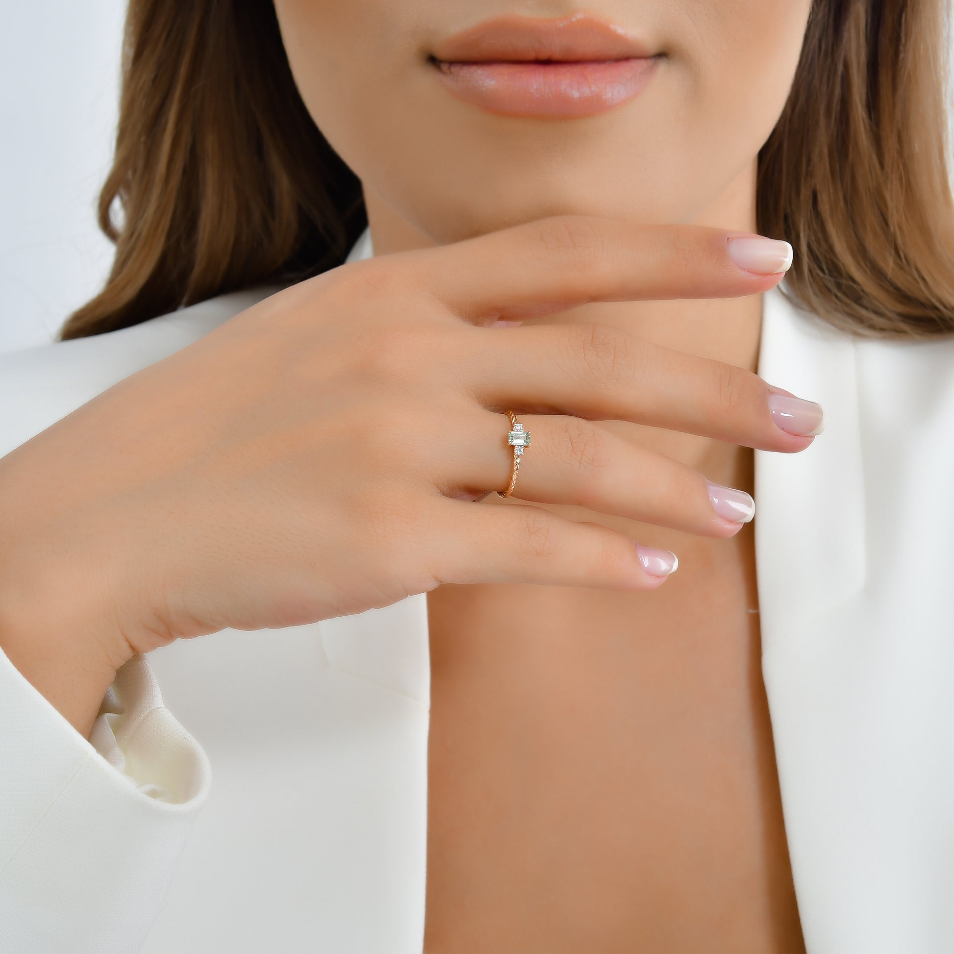 0,36 Karat Gökkuşağı 5 Yeşil Safir Pırlanta Yüzük - Arvi Jewellery