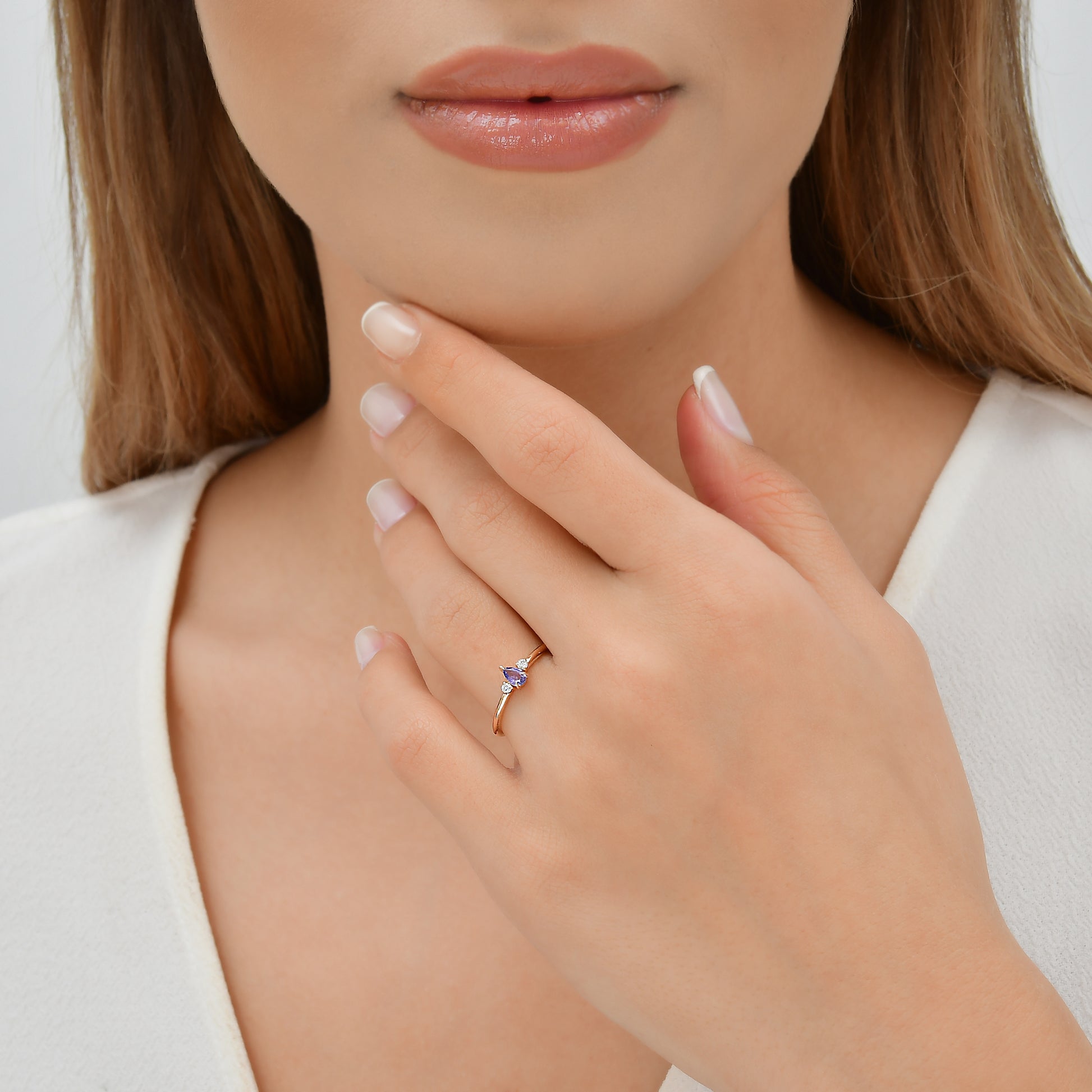 0,29 Karat Gökkuşağı 12 Mavi Safir Pırlanta Yüzük - Arvi Jewellery