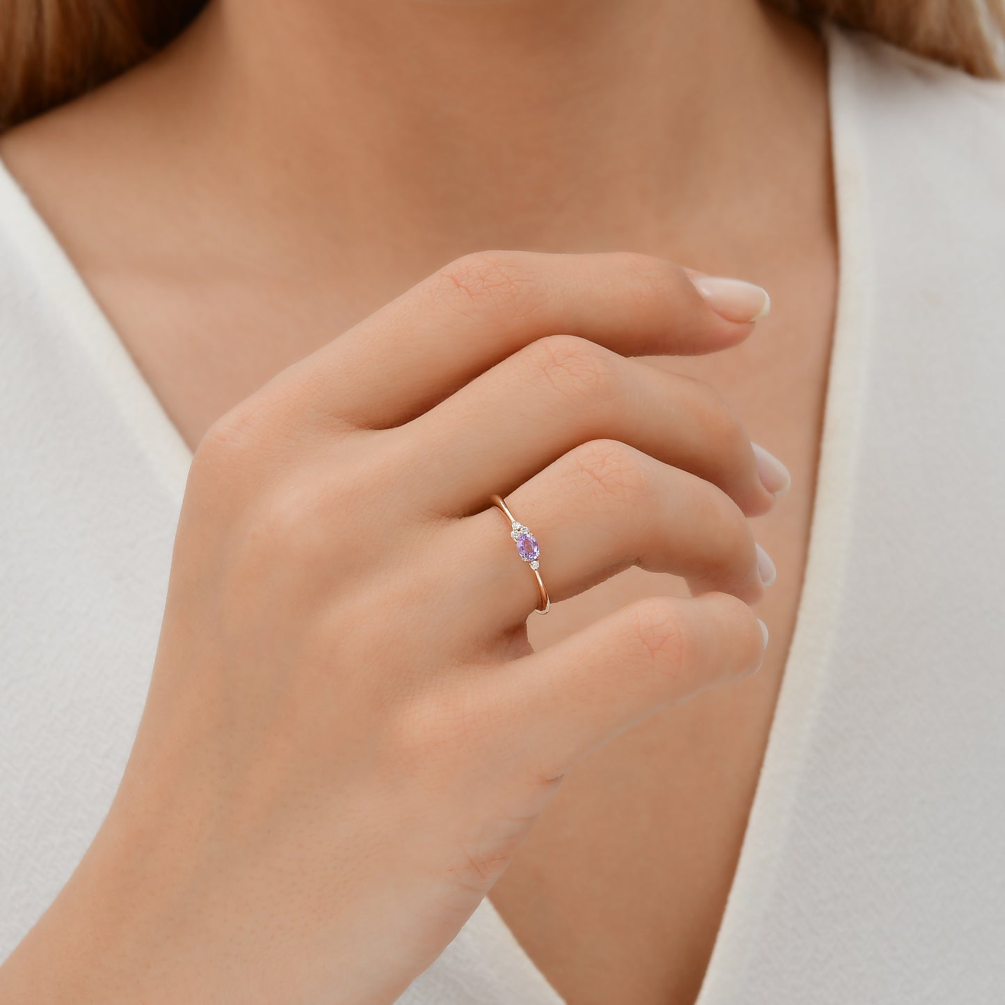 0,26 Karat Gökkuşağı 14 Mor Safir Pırlanta Yüzük - Arvi Jewellery