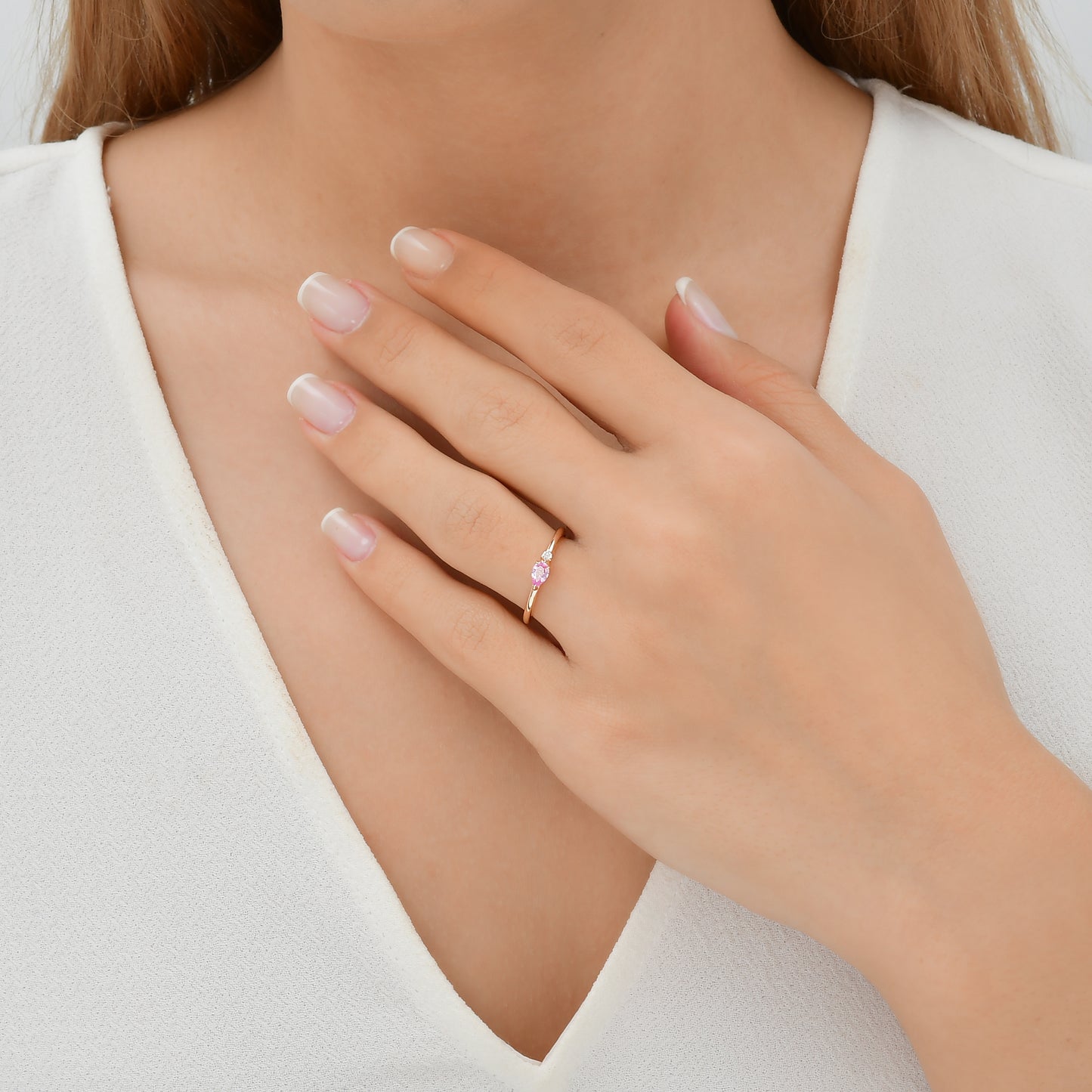 0,28 Karat Gökkuşağı 15 Pembe Safir Pırlanta Yüzük - Arvi Jewellery