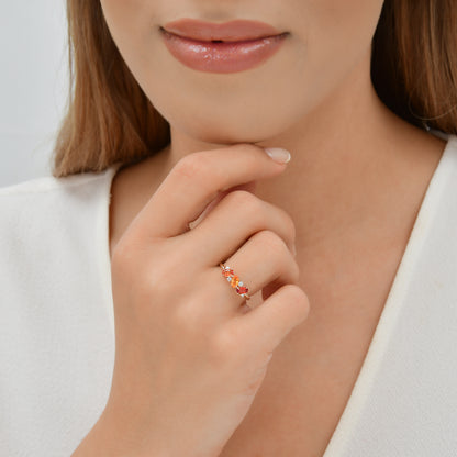 0,90 Karat Gökkuşağı 16 Turuncu Safir Pırlanta Yüzük - Arvi Jewellery