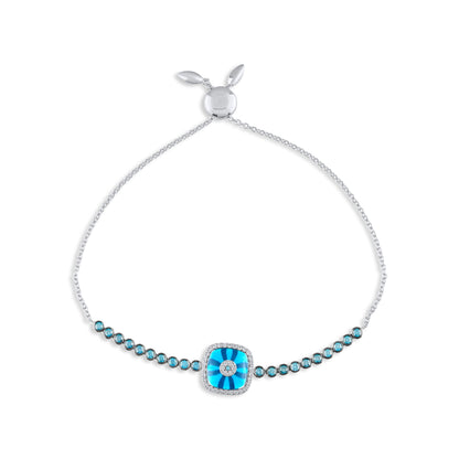 1,23 Karat Cushion Göz Mavi - Beyaz Pırlanta Bilezik - Arvi Jewellery