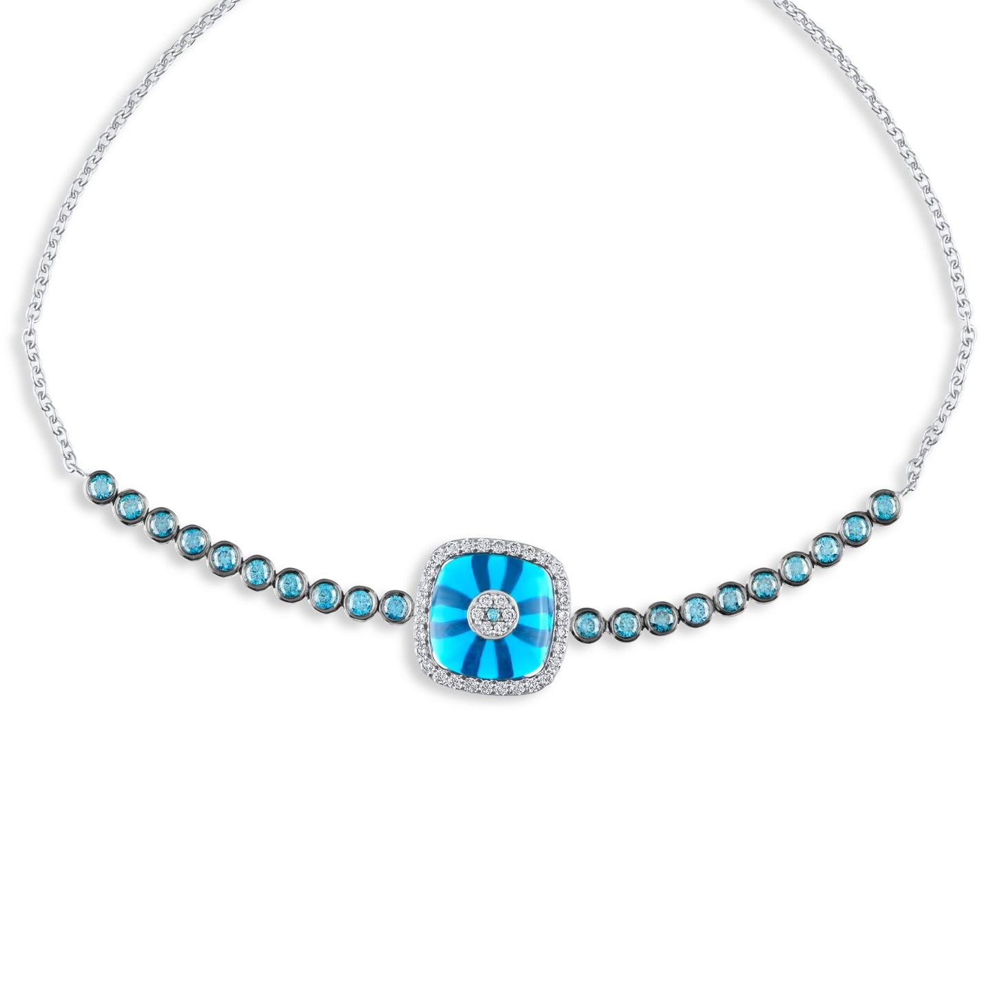 1,23 Karat Cushion Göz Mavi - Beyaz Pırlanta Bilezik - Arvi Jewellery