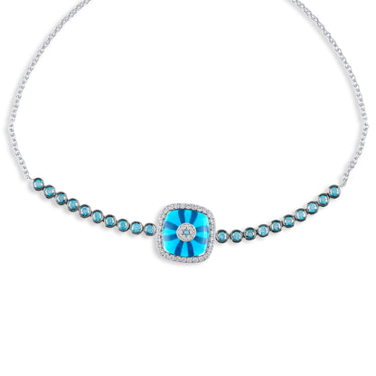 1,23 Karat Cushion Göz Mavi - Beyaz Pırlanta Bilezik - Arvi Jewellery